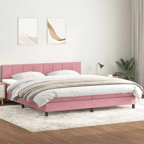 vidaXL Boxspringbett mit Matratze Rosa 200x210 cm Samt