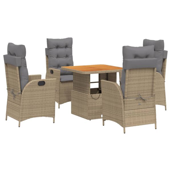 vidaXL 5-tlg. Garten-Essgruppe mit Kissen Beige Poly Rattan