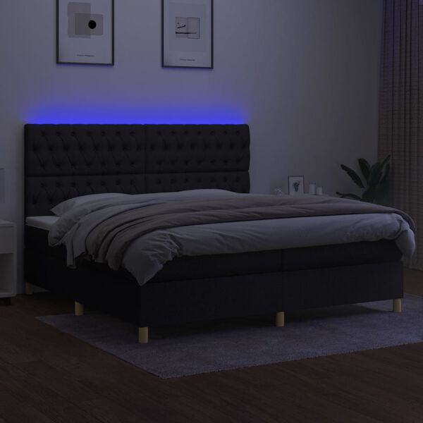 vidaXL Boxspringbett mit Matratze & LED Schwarz 200x200 cm Stoff