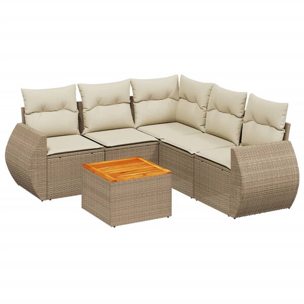 vidaXL 6-tlg. Garten-Sofagarnitur mit Kissen Beige Poly Rattan