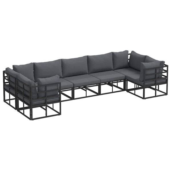 vidaXL Gartensofa-set mit Kissen 7 pcs Schwarz Aluminium