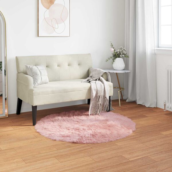 vidaXL Kunstschaffell Teppich Tafalla Rosa &Oslash; 120 cm Polyester