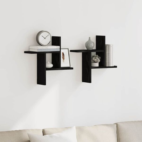 vidaXL Wandregale 2 Stk. Schwarz Eichen-Optik 38x12x38cm Holzwerkstoff