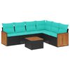 vidaXL 7-teiliges Gartensofa-Set mit Kissen, schwarzes Polyrattan