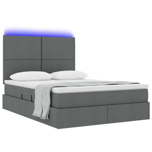vidaXL Bett mit Stauraum und LED Dunkelgrau 140 x 190 cm Polyester