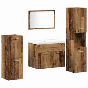 vidaXL Badezimmerm&ouml;bel-Set mit Regal mit T&uuml;r 5 pcs Braun Holzwerkstoff