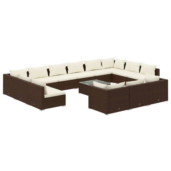 vidaXL 14-tlg. Garten-Lounge-Set mit Kissen Braun Poly Rattan
