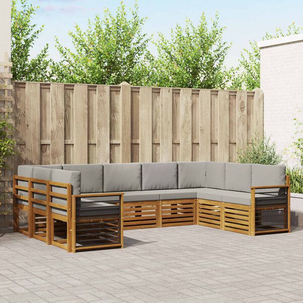 vidaXL Ecksofa Set 9 pcs Nat&uuml;rlich und Hellgrau Massivholz Akazie