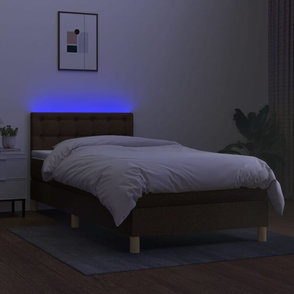 vidaXL Boxspringbett mit Matratze & LED Dunkelbraun 80x200 cm Stoff
