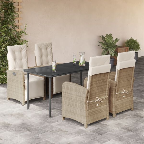 vidaXL 5-tlg. Garten-Essgruppe mit Kissen Beige Poly Rattan