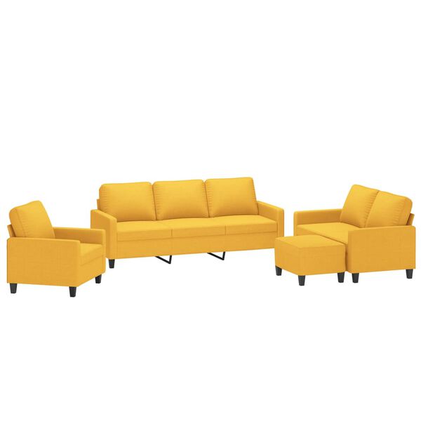 vidaXL 4-tlg. Sofagarnitur mit Kissen Hellgelb Stoff