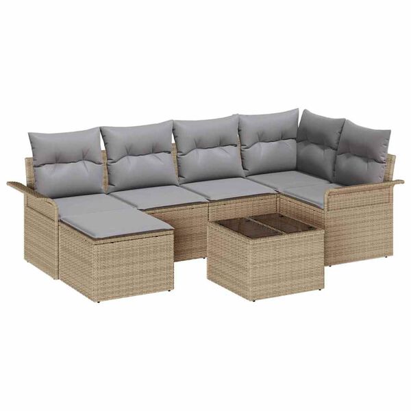 vidaXL Gartensofa-set mit Kissen 7 pcs Beige Poly-Rattan