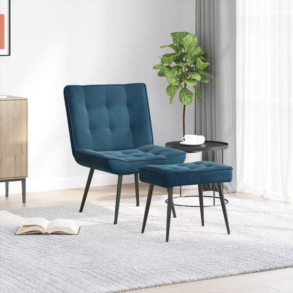 vidaXL Relaxsessel mit Hocker Blau Samt