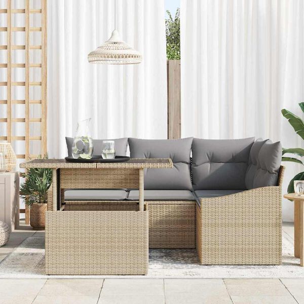 vidaXL Garten-Sofa-Set mit Kissen mit Kissen 5 pcs Beige und Hellgrau