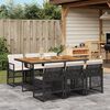 vidaXL 7-tlg. Garten-Essgruppe mit Kissen Schwarz Poly Rattan