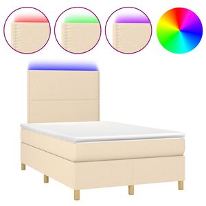 vidaXL Boxspringbett mit Matratze & LED Creme 120x190 cm Stoff