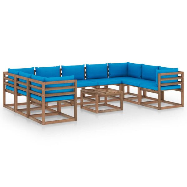 vidaXL 10-tlg. Garten-Lounge-Set mit Kissen in Hellblau