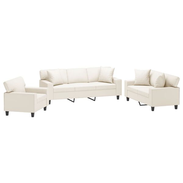 vidaXL 3-tlg. Sofagarnitur mit Kissen Creme Kunstleder