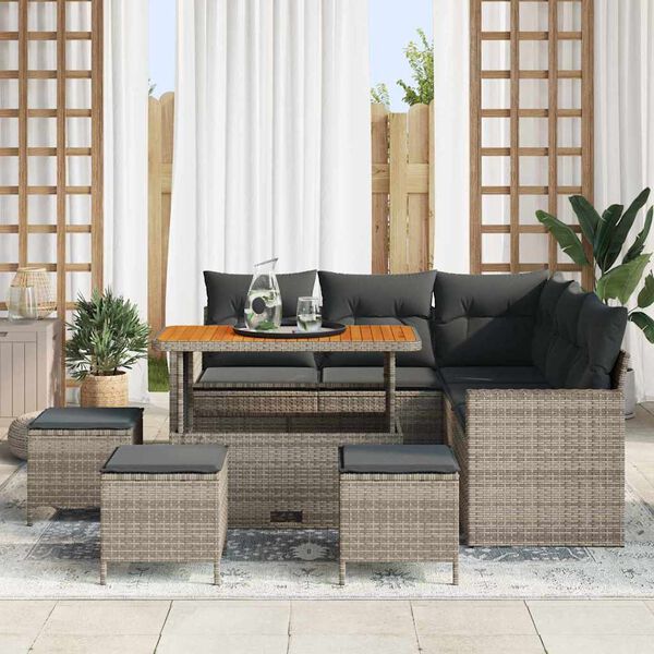vidaXL Gartensofa-set 9 pcs Grau Poly-Rattan