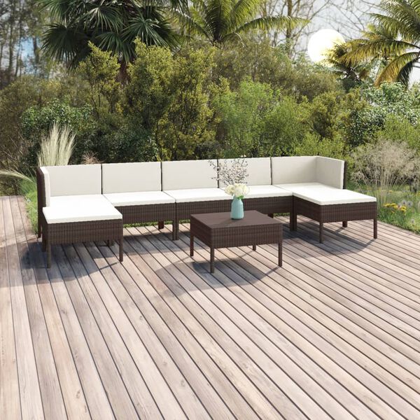 vidaXL 8-tlg. Garten-Lounge-Set mit Auflagen Poly Rattan Braun