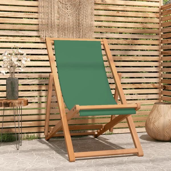 vidaXL Strandstuhl Klappbar Massivholz Teak Grün
