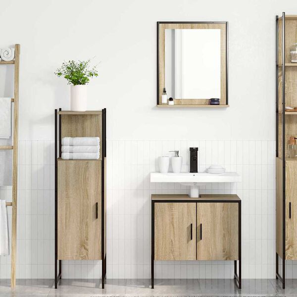 vidaXL Badezimmerm&ouml;bel-Set mit Regal mit T&uuml;r 3 pcs Braun Holzwerkstoff