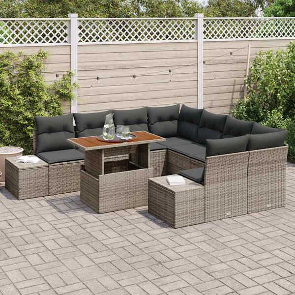 vidaXL Garten Essgruppe mit Kissen mit Kissen 9 pcs Grau und Braun