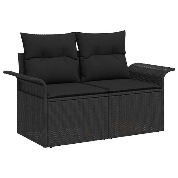 vidaXL Sofa Set mit Kissen 9 pcs Schwarz Poly-Rattan