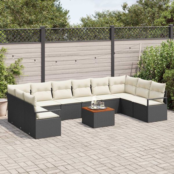 vidaXL Gartensofa-set 11 pcs Schwarz und Creme Poly-Rattan