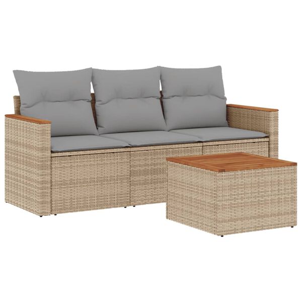 vidaXL 4-tlg. Garten-Sofagarnitur mit Kissen Beige Poly Rattan