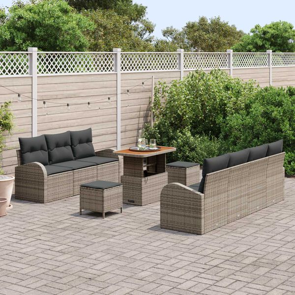 vidaXL Gartensofa-set mit Kissen 10 pcs Grau Poly-Rattan