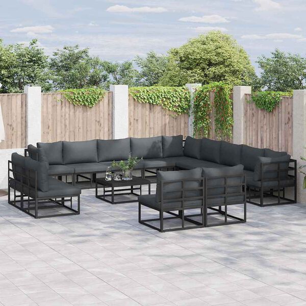 vidaXL Gartensofa-set mit Kissen 14 pcs Schwarz Aluminium