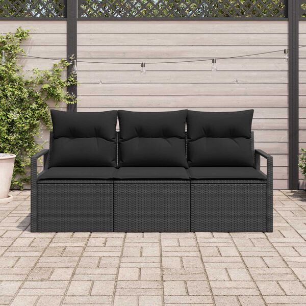 vidaXL Gartensofa-set mit Kissen 3 pcs Schwarz Poly-Rattan
