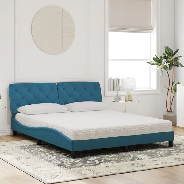 vidaXL Bett mit Matratze Blau 160x200 cm Samt