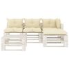 vidaXL 5-tlg. Garten-Lounge-Set Paletten mit Kissen in Creme Holz