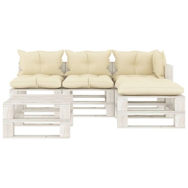 vidaXL 5-tlg. Garten-Lounge-Set Paletten mit Kissen in Creme Holz