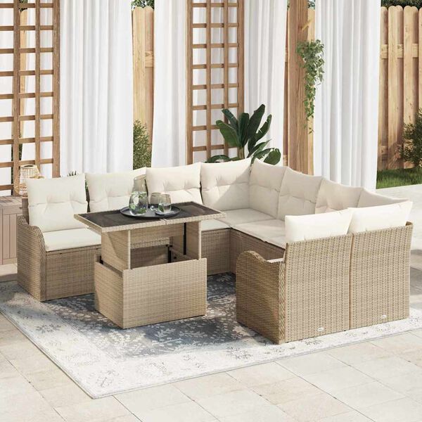 vidaXL Gartensofa-set mit Kissen mit Kissen 9 pcs Beige Polyrattan