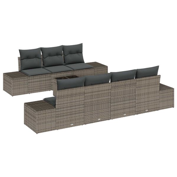 vidaXL Garten-Sofa-Set mit Kissen 8 pcs Grau Poly-Rattan