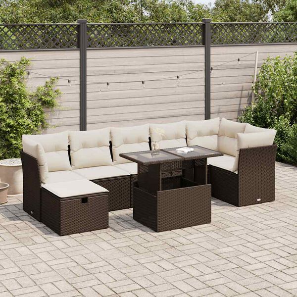 vidaXL 8-tlg. Garten-Sofagarnitur mit Kissen Braun Poly Rattan