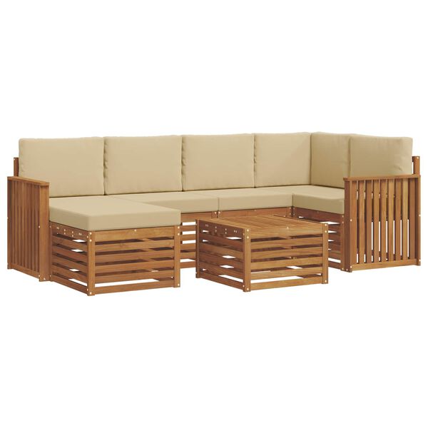 vidaXL Ecksofa Set mit Kissen 7 pcs Natur und Beige Massivholz Akazie