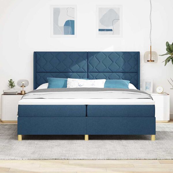 vidaXL Boxspringbett mit Matratze mit LED Blau 200 x 200 cm Stoff
