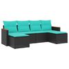 vidaXL 6-teiliges Gartensofa-Set mit Kissen, schwarzes Polyrattan