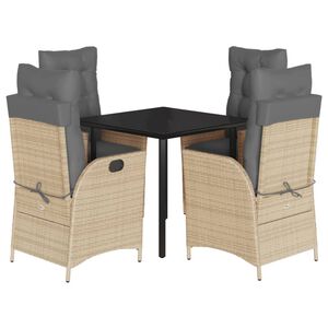 vidaXL 5-tlg. Garten-Essgruppe mit Kissen Beige Poly Rattan