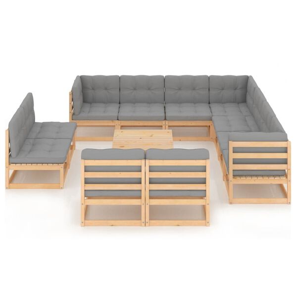 vidaXL 12-tlg. Garten-Lounge-Set mit Kissen Massivholz Kiefer
