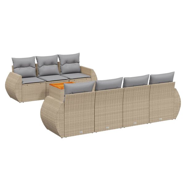 vidaXL 8-tlg. Garten-Sofagarnitur mit Kissen Beige Poly Rattan
