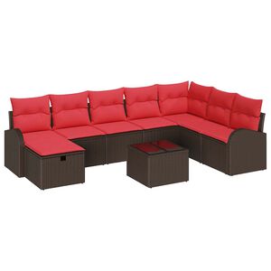vidaXL Sofa Set mit Kissen 9 pcs Braun und Rot Poly-Rattan