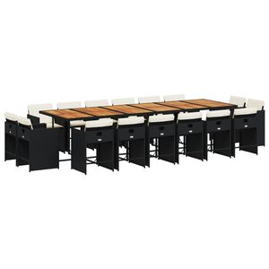 vidaXL 17-tlg. Garten-Essgruppe mit Kissen Schwarz Poly Rattan