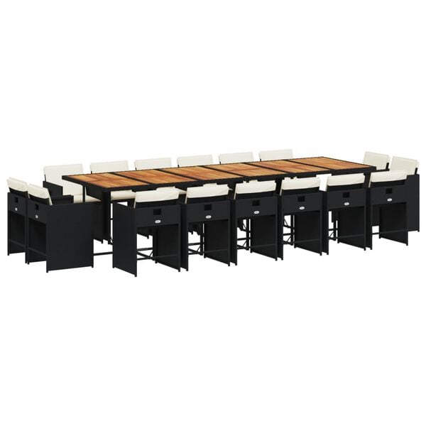 vidaXL 17-tlg. Garten-Essgruppe mit Kissen Schwarz Poly Rattan