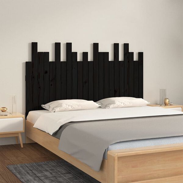 vidaXL Wand-Kopfteil Schwarz 140x3x80 cm Massivholz Kiefer