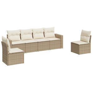 vidaXL 6-tlg. Garten-Sofagarnitur mit Kissen Beige Poly Rattan